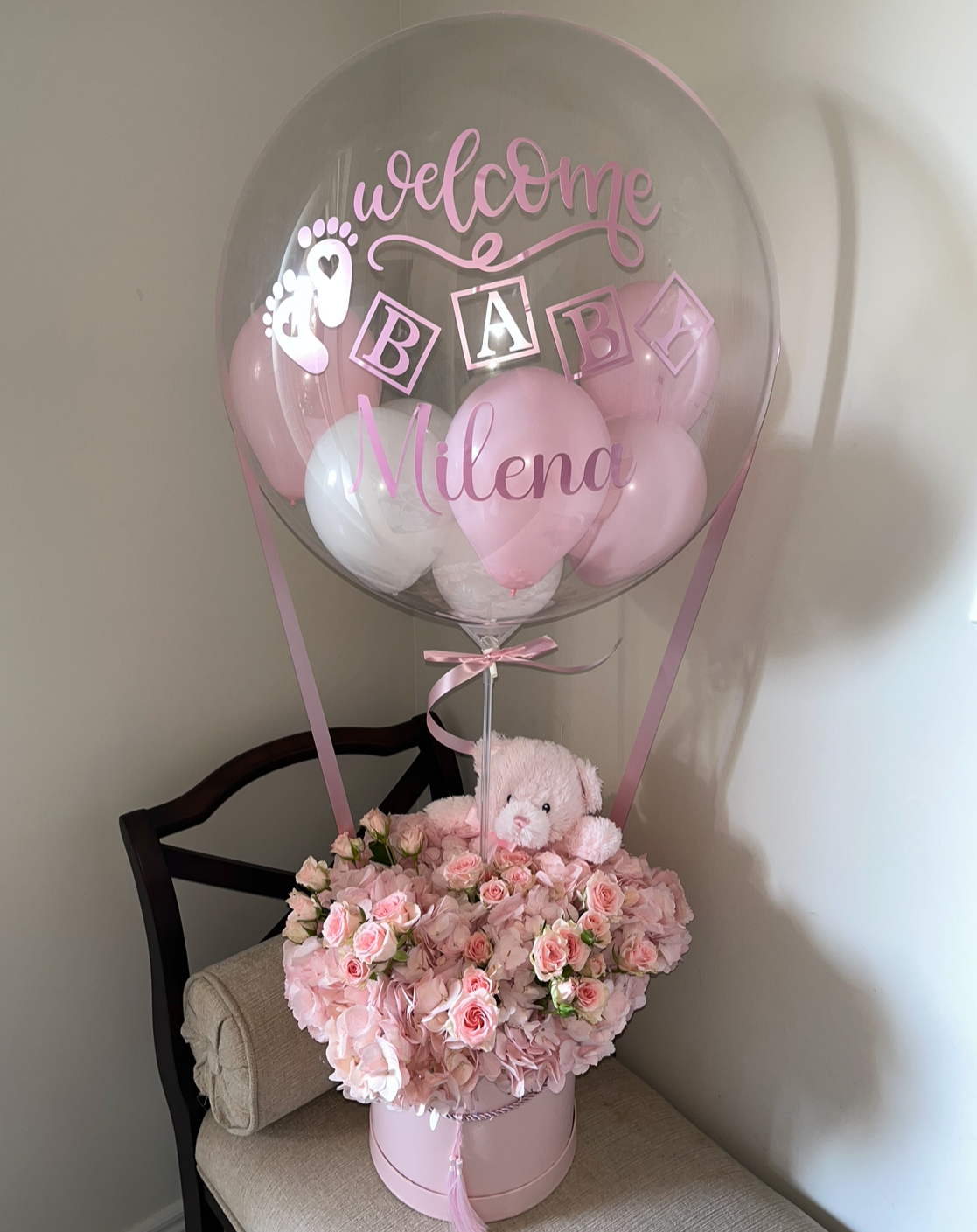 Baby Girl Flower Arrangement – Balloons Bliss